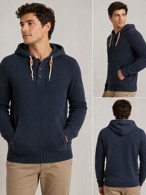 Label of Graded Goods L.O.G.G. Button Up Hooded Sweater Men's Size S, Navy